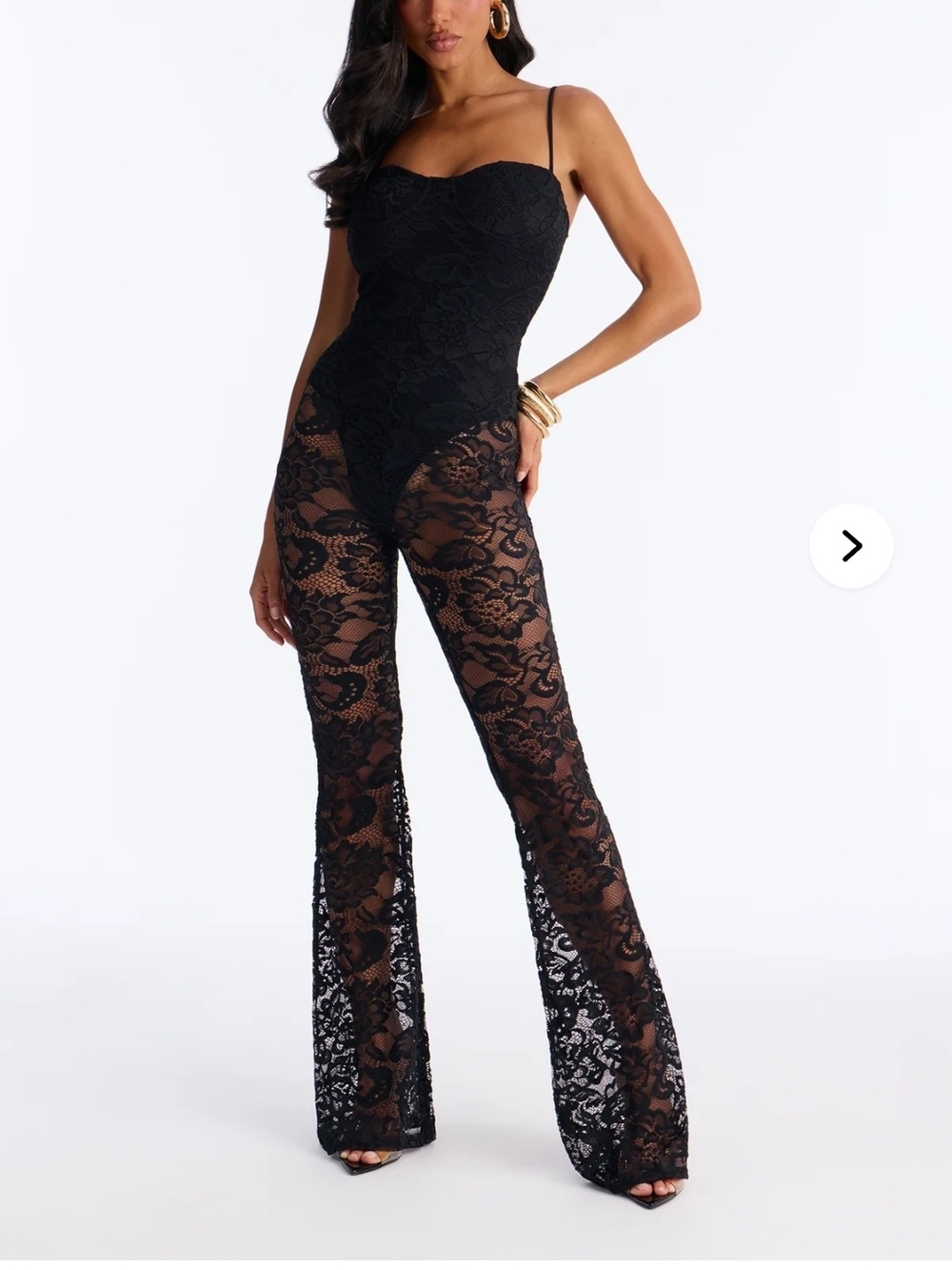 Fashion Nova Black Lace Jumpsuit Tie Spaghetti Straps